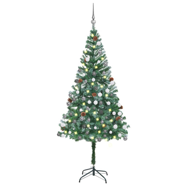 Kunstkerstboom met verlichting kerstballen dennenappels 180 cm 180 x 90 cm Wit