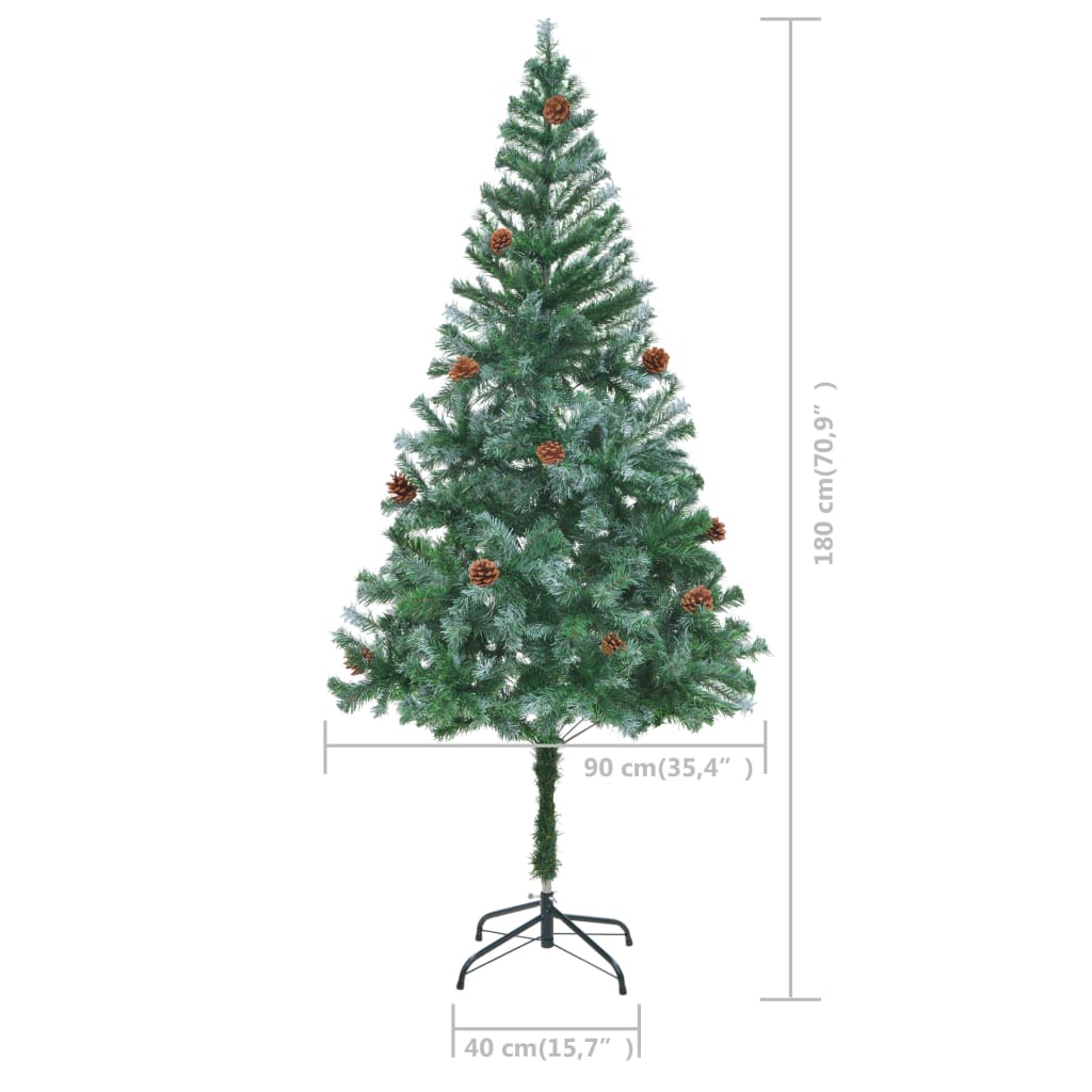 Kunstkerstboom met verlichting kerstballen dennenappels 180 cm 180 x 90 cm Wit