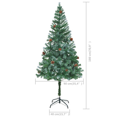 Kunstkerstboom met verlichting kerstballen dennenappels 180 cm 180 x 90 cm Wit