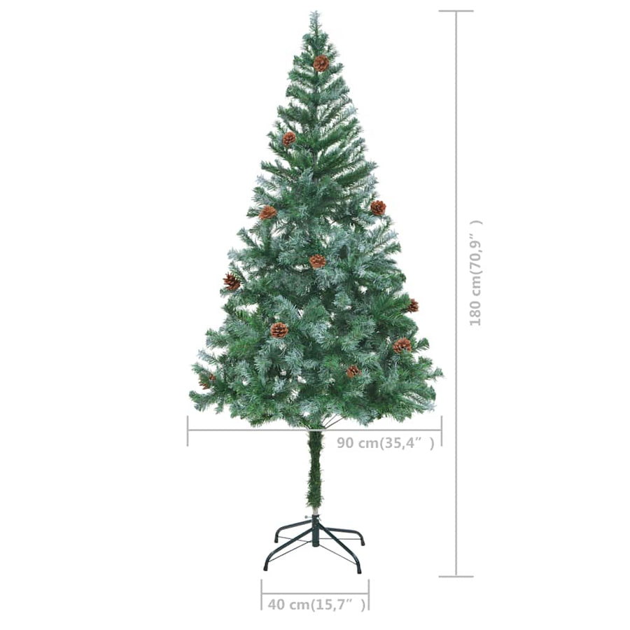 Kunstkerstboom met verlichting kerstballen dennenappels 180 cm