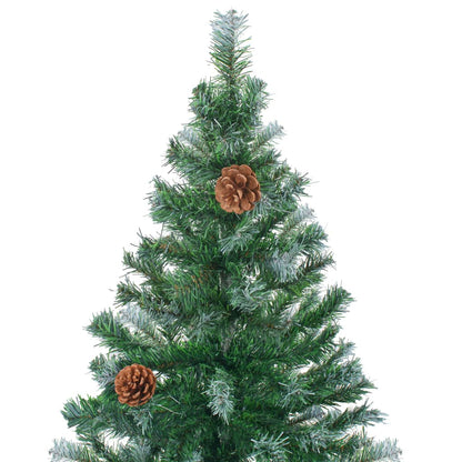 Kunstkerstboom met verlichting kerstballen dennenappels 180 cm 180 x 90 cm Wit