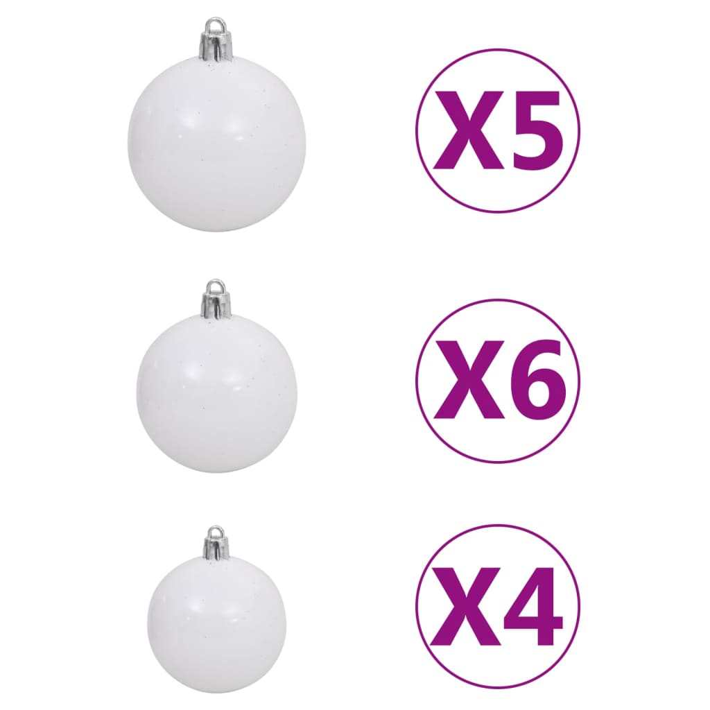 Kunstkerstboom met verlichting kerstballen dennenappels 180 cm 180 x 90 cm Wit