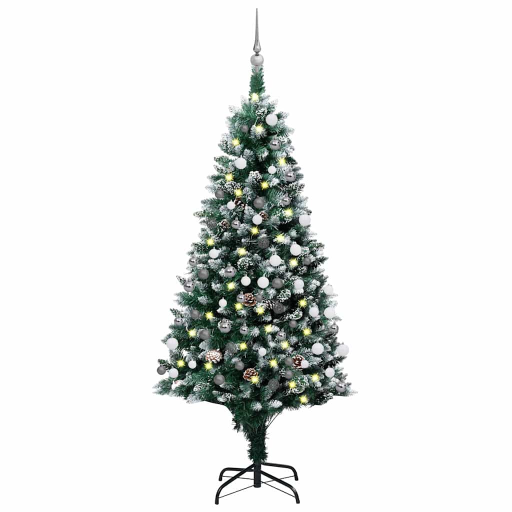 Kunstkerstboom met LED en kerstballen en dennenappels 180 cm