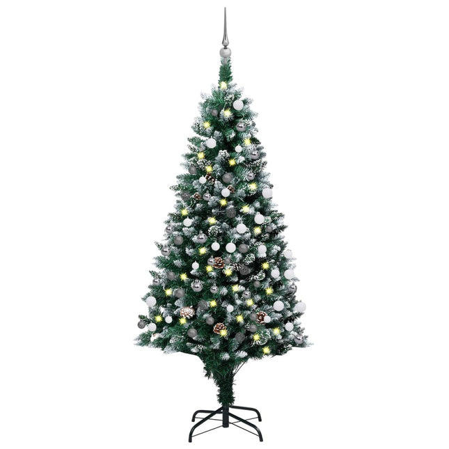 Kunstkerstboom Met Verlichting Kerstballen Dennenappels 80 C5 150 x 93 cm Wit