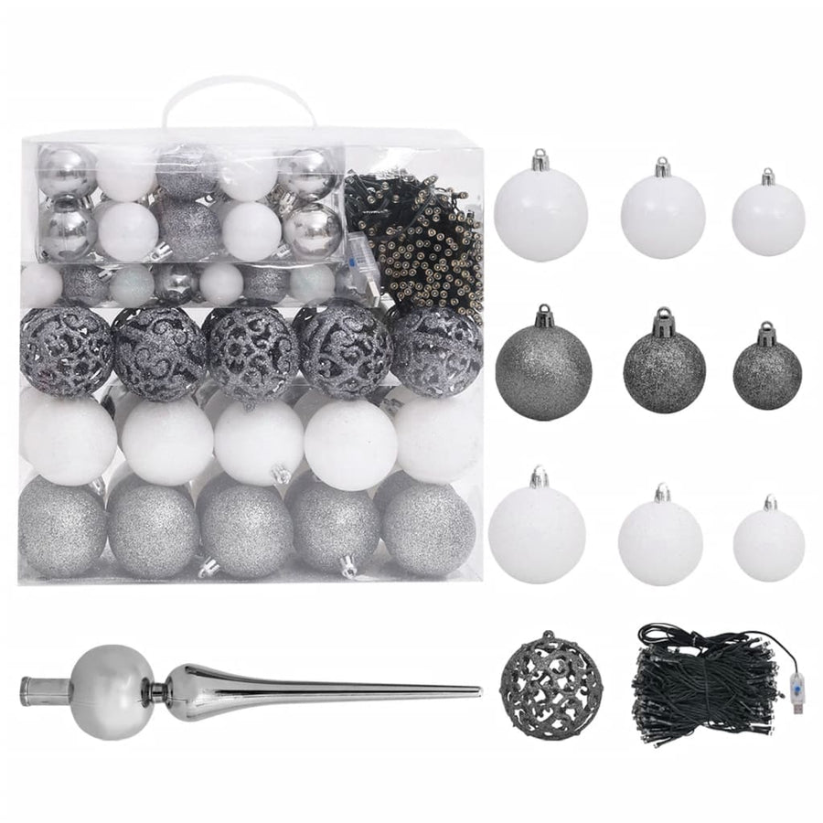 Kunstkerstboom Met Verlichting Kerstballen Dennenappels 20 Cm 210 x 120 cm Wit