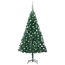 Kunstkerstboom Met Verlichting En Kerstballen 180 Cm Pvc 180 x 95 cm Groen en rood