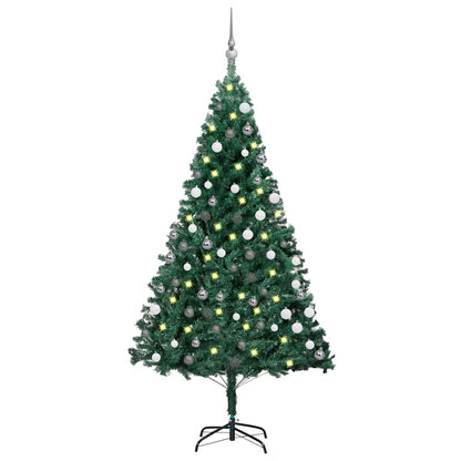 Kunstkerstboom Met Verlichting En Kerstballen 180 Cm Pvc 180 x 95 cm Groen en rood