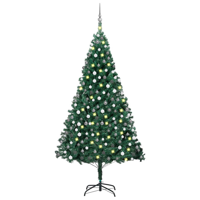 Kunstkerstboom Met Verlichting En Kerstballen 20 Cm Pvc 210 x 110 cm Groen en rood