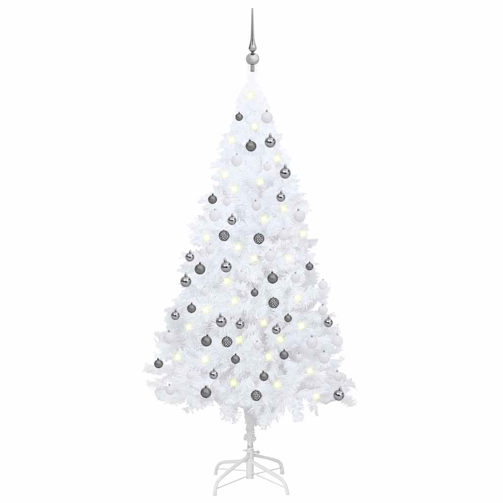Kunstkerstboom Met Verlichting En Kerstballen 120 Cm Pvc 120 x 60 cm Wit en grijs