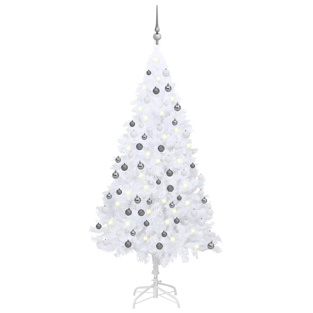 Kunstkerstboom Met Verlichting En Kerstballen 20 Cm Pvc 120 x 60 cm Wit en grijs