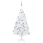 Kunstkerstboom Met Verlichting En Kerstballen 80 Cm Pvc 180 x 95 cm Wit en grijs