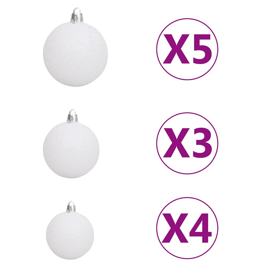 Kunstkerstboom Met Verlichting En Kerstballen 180 Cm Pvc 180 x 95 cm Wit en grijs