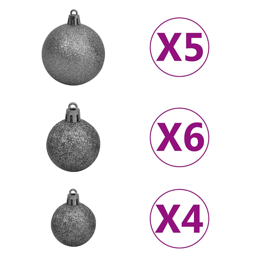 Kunstkerstboom Met Verlichting En Kerstballen 180 Cm Pvc 180 x 95 cm Wit en grijs