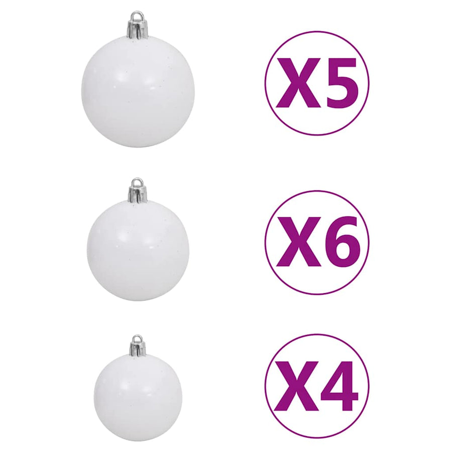 Kunstkerstboom Met Verlichting En Kerstballen 180 Cm Pvc 180 x 95 cm Wit en grijs