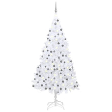 Kunstkerstboom Met Verlichting En Kerstballen 20 Cm Pvc 210 x 110 cm Wit en grijs
