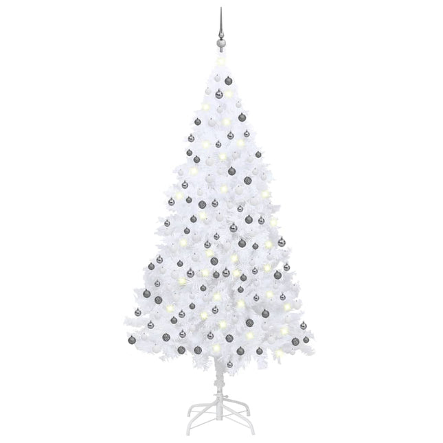 Kunstkerstboom Met Verlichting En Kerstballen 20 Cm Pvc 210 x 110 cm Wit en grijs