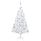 Kunstkerstboom met verlichting en kerstballen 240 cm wit 240 x 125 cm Wit en grijs