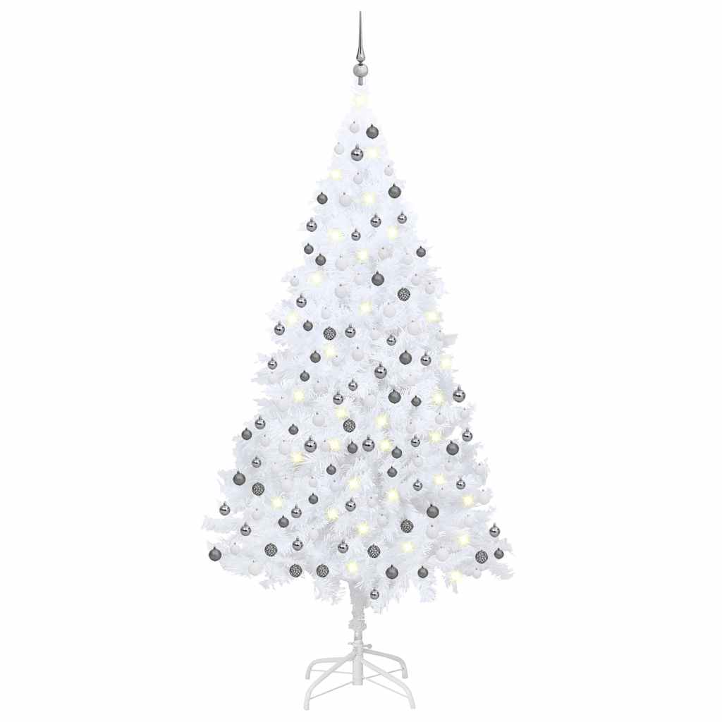 Kunstkerstboom met verlichting en kerstballen 240 cm wit