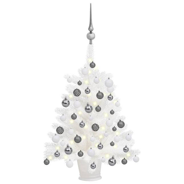 Kunstkerstboom Met Verlichting En Kerstballen 65 Cm 65 x 35 cm Wit