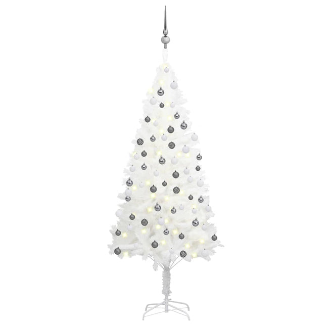 Kunstkerstboom Met Verlichting En Kerstballen 50 Cm Pvc 150 x 75 cm Wit