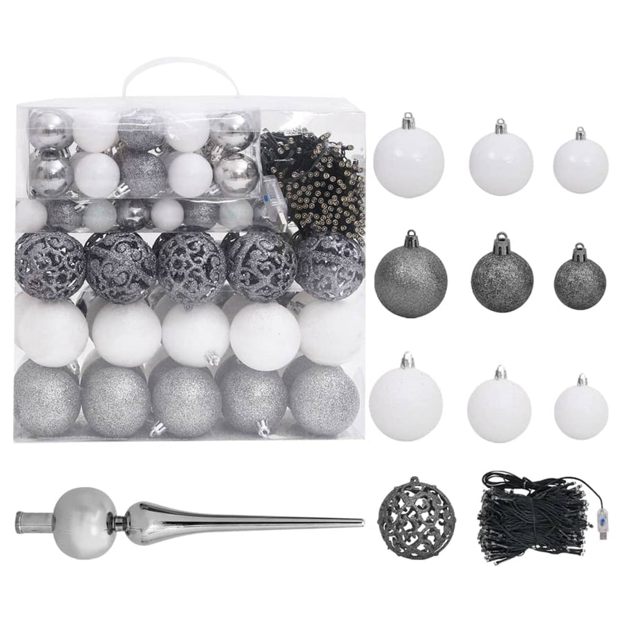 Kunstkerstboom Met Verlichting En Kerstballen 240 Cm 240 x 100 cm Wit