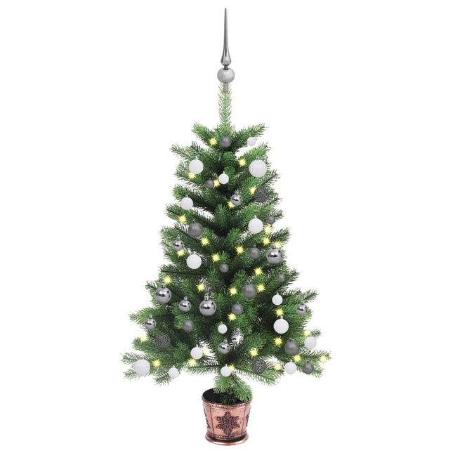 Kunstkerstboom Met Verlichting En Kerstballen 90 Cm Groen 90 x 51 cm Wit