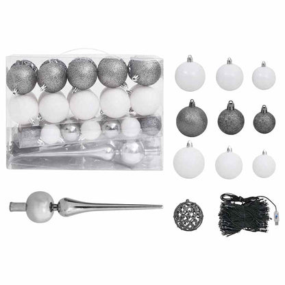 Kunstkerstboom Met Verlichting En Kerstballen 90 Cm Groen 90 x 51 cm Wit