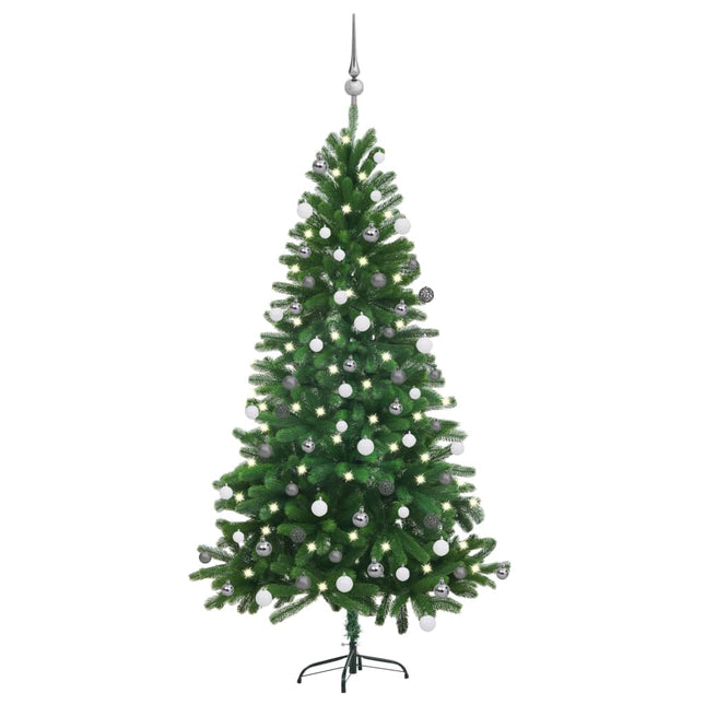 Kunstkerstboom Met Verlichting En Kerstballen 50 Cm Groen 150 x 75 cm Wit