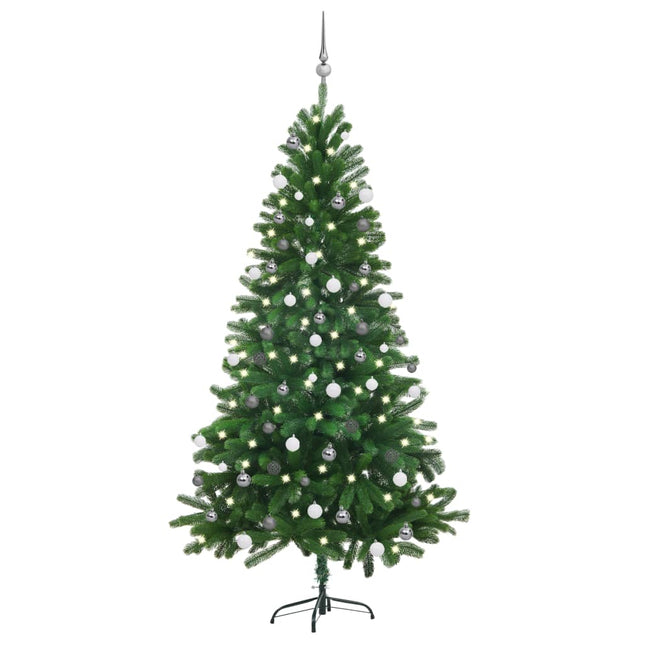 Kunstkerstboom Met Verlichting En Kerstballen 80 Cm Groen 180 x 90 cm Wit