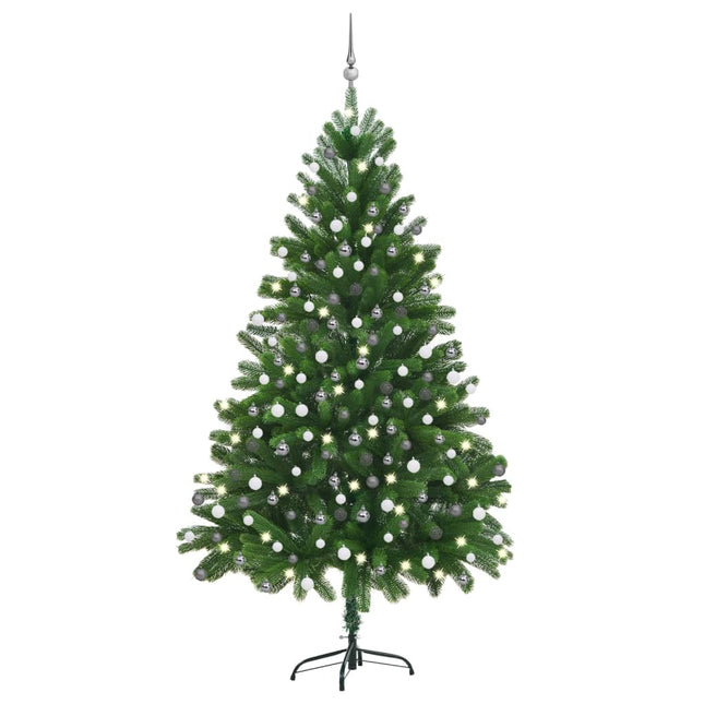 Kunstkerstboom Met Verlichting En Kerstballen 20 Cm Groen 210 x 105 cm Wit