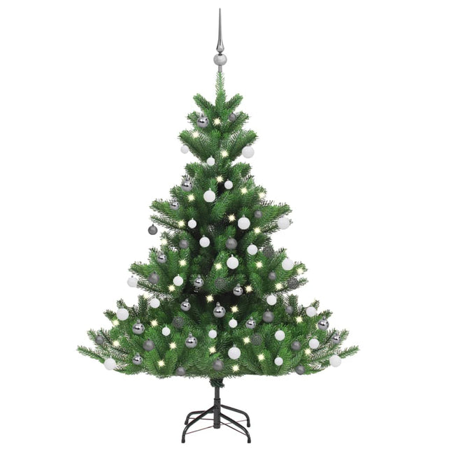 Kunstkerstboom Nordmann met LED's en kerstballen 120 cm groen 120 x 96 cm Wit