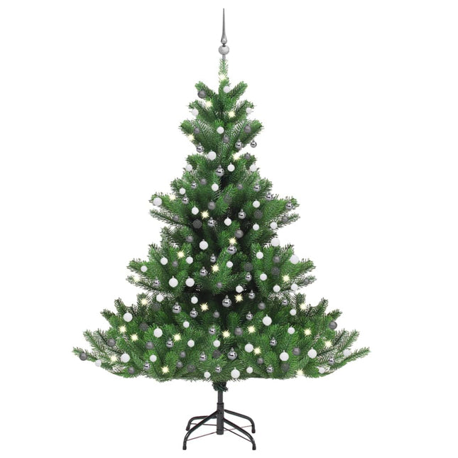 Kunstkerstboom Nordmann met LED's en kerstballen 210 cm groen 210 x 150 cm Wit