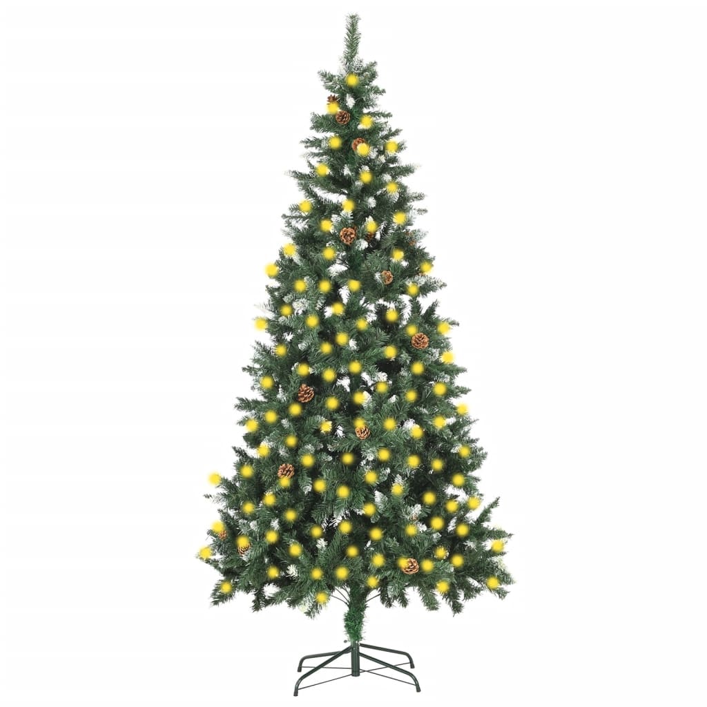 Kunstkerstboom Met Verlichting En Dennenappels 210 Cm Groen En Wit 210 x 119 cm