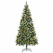 Kunstkerstboom Met Verlichting En Dennenappels 210 Cm Groen En Wit 210 x 119 cm