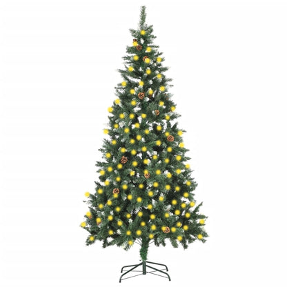 Kunstkerstboom Met Verlichting En Dennenappels 210 Cm Groen En Wit 210 x 119 cm