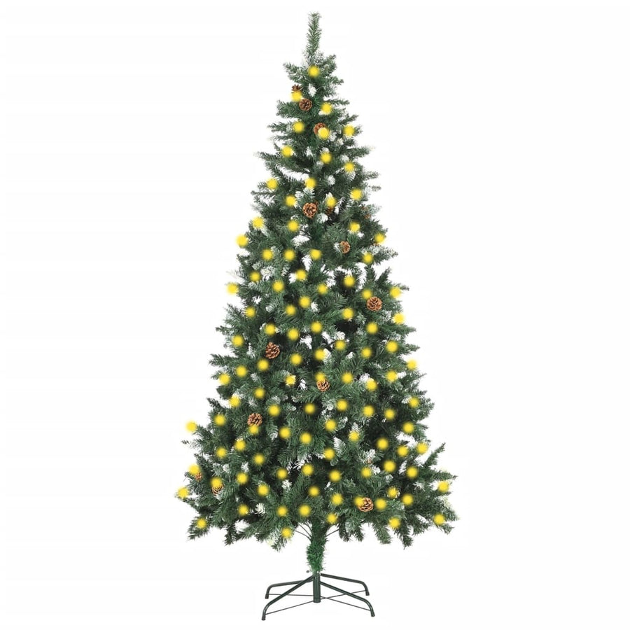 Kunstkerstboom Met Verlichting En Dennenappels 210 Cm Groen En Wit 210 x 119 cm