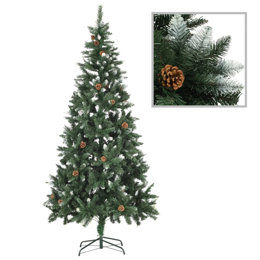 Kunstkerstboom Met Verlichting En Dennenappels 210 Cm Groen En Wit 210 x 119 cm