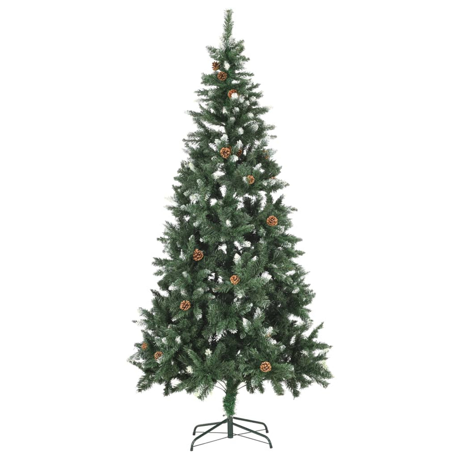 Kunstkerstboom Met Verlichting En Dennenappels 210 Cm Groen En Wit 210 x 119 cm