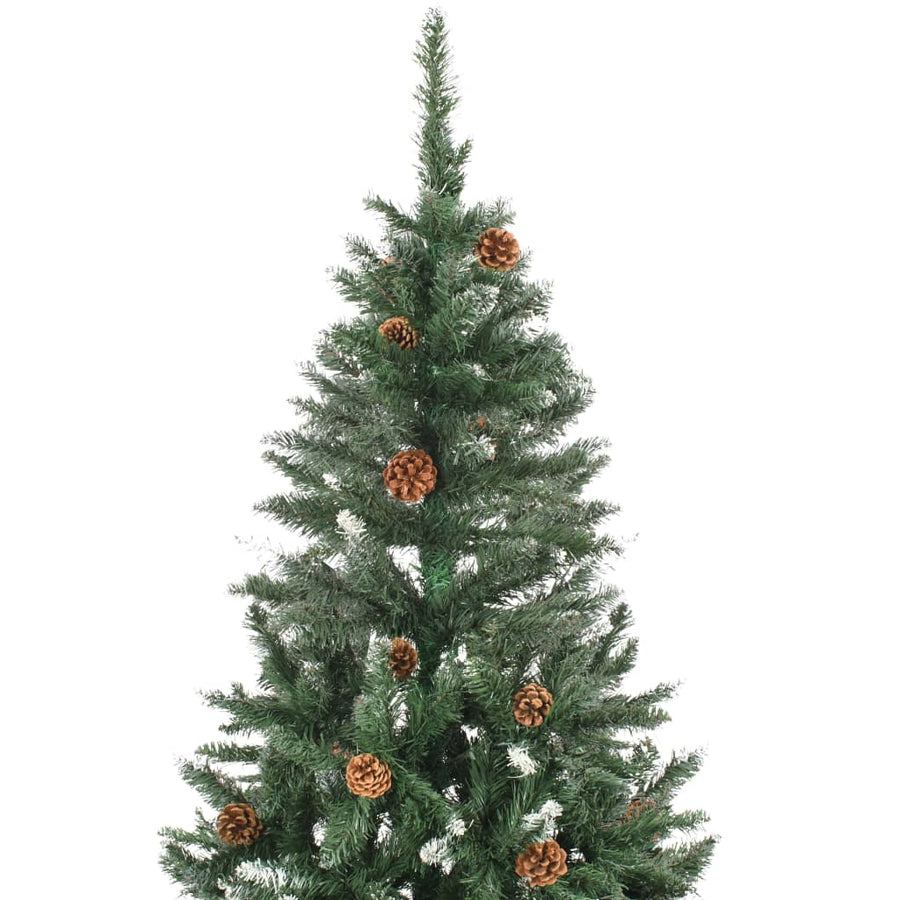 Kunstkerstboom Met Verlichting En Dennenappels 210 Cm Groen En Wit 210 x 119 cm