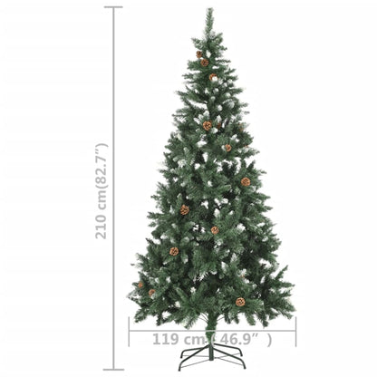 Kunstkerstboom Met Verlichting En Dennenappels 210 Cm Groen En Wit 210 x 119 cm