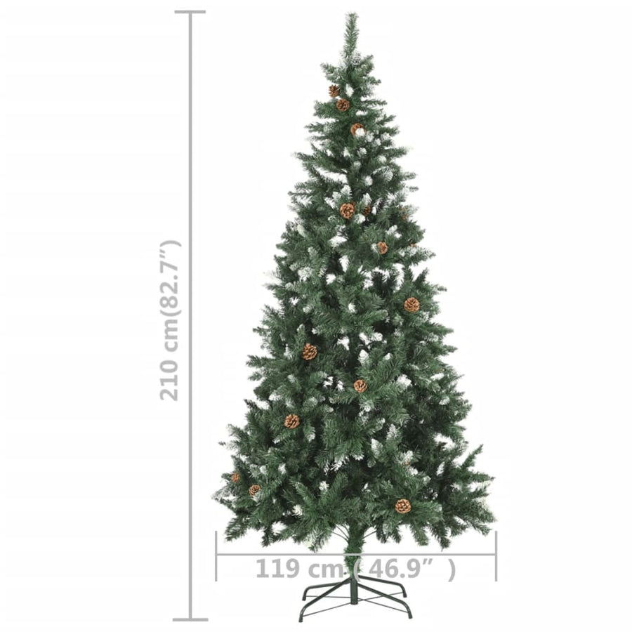 Kunstkerstboom Met Verlichting En Dennenappels 210 Cm Groen En Wit 210 x 119 cm