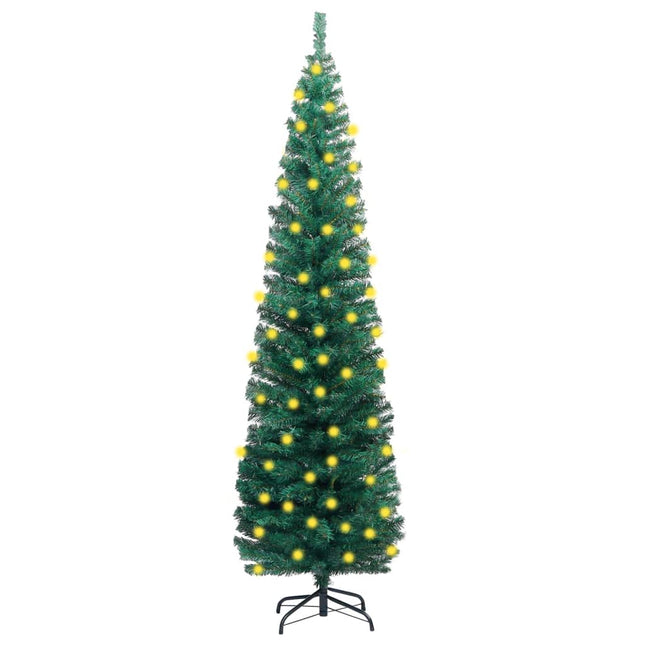 Kunstkerstboom Met Verlichting Standaard Smal 80 Cm Pvc Groen 180 x 48 cm Zonder sneeuwvlokken