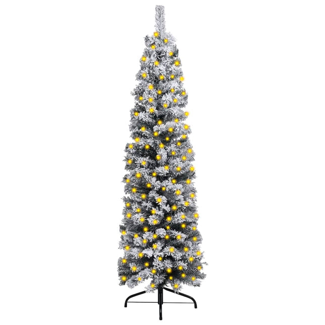 Kunstkerstboom Met Verlichting En Sneeuw Smal 20 Cm Pvc Groen 120 x 38 cm Met sneeuwvlokken