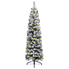 Kunstkerstboom Met Verlichting En Sneeuw Smal 50 Cm Pvc Groen 150 x 43 cm Met sneeuwvlokken