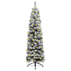 Kunstkerstboom Met Verlichting En Sneeuw Smal 80 Cm Pvc Groen 180 x 48 cm Met sneeuwvlokken