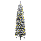 Kunstkerstboom Met Verlichting En Sneeuw Smal 20 Cm Pvc Groen 210 x 55 cm Met sneeuwvlokken