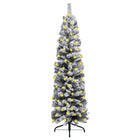 Kunstkerstboom Met Verlichting En Sneeuw Smal 240 Cm Pvc Groen 240 x 61 cm Met sneeuwvlokken