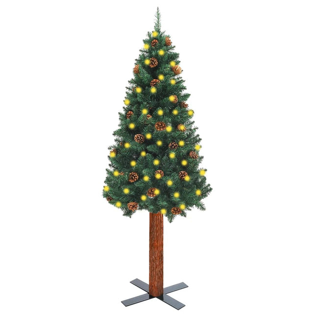 Kerstboom Met Led En Hout En Dennenappels Smal 50 Cm 150 x 66 cm Groen