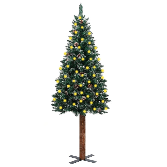 Kerstboom Met Led En Hout En Sneeuw Smal 50 Cm 150 x 66 cm Groen en wit