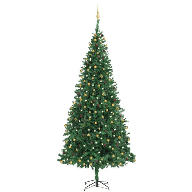 Kunstkerstboom Met Verlichting En Kerstballen 300 Cm 300 x 155 cm Groen en goud